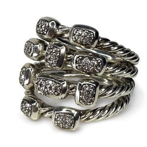 David Yurman “Confetti” Sterling Ring with Diamonds 4 Rows Size 7